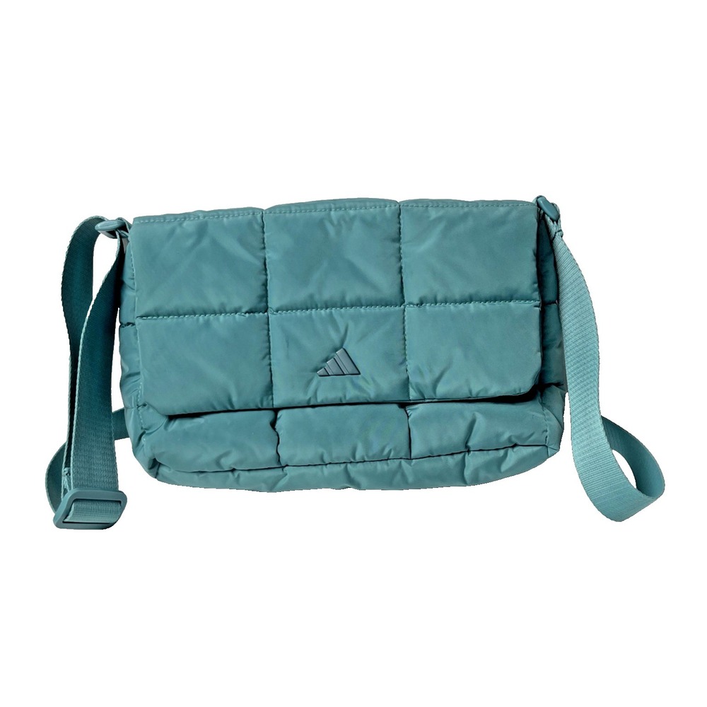 Adidas Quilted Crossbody Bag Powder Teal Green Nylon Adjustable Strap